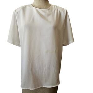Vintage White Basic Short Sleeve Blouse Size Medium